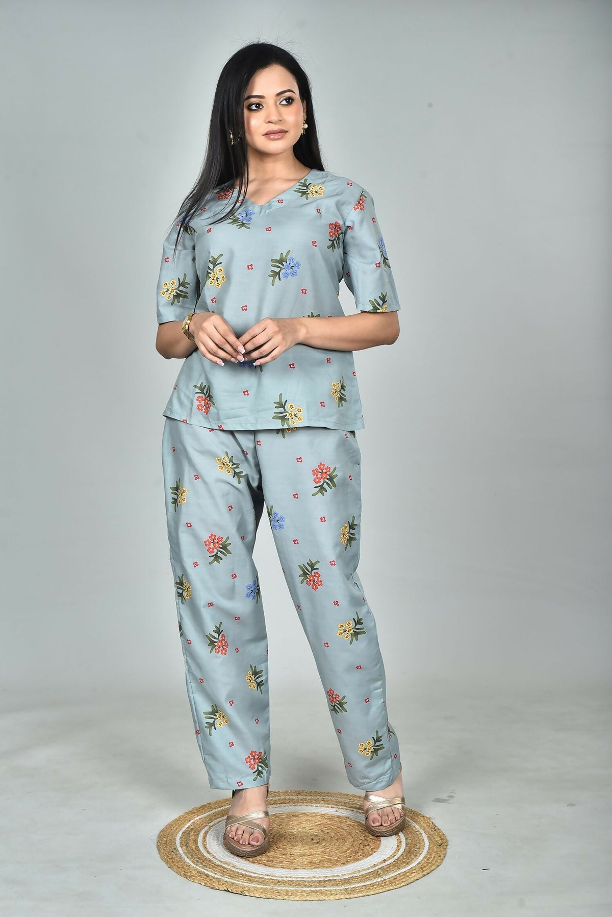 Morchari Digital Print Semi Muslin Co-Ord Set Top & Trouser-Multicolor | Grocsy