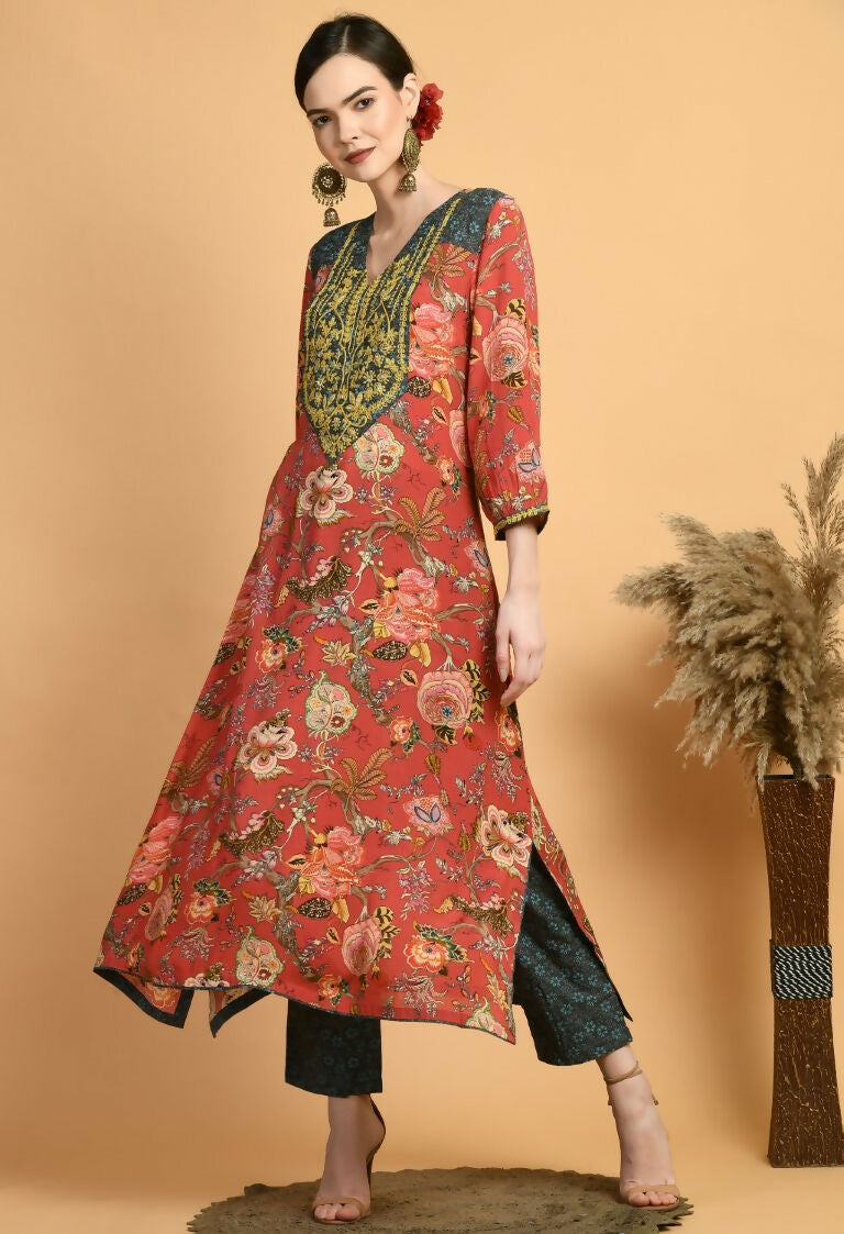 Joban Fashion Red Maslin Kurta Set | Grocsy
