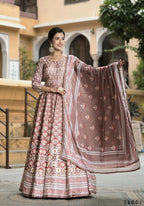 Wedding Designer PaleMauve Soft Dola Silk Anarkali suit with Dupatta - Samanta | Grocsy