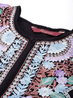 Sangria Women Floral Yoke Design Flared Sleeves Jacquard Kaftan Kurta | Grocsy