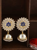 Shoshaa Gold-Polished Navy Blue Kundan-Studded Classic Jhumkas | Grocsy