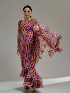 Tikhi Imli Brown Striped Ruffled Ready To Wear Saree | Grocsy