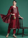 Indo Era Ethnic Motifs Yoke Design Sequinned Kurta with Trousers & Dupatta | Grocsy