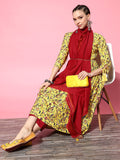 HERE&NOW Yellow & Red Ethnic Motifs Print Parade Anarkali Kurta with Trousers & Dupatta | Grocsy