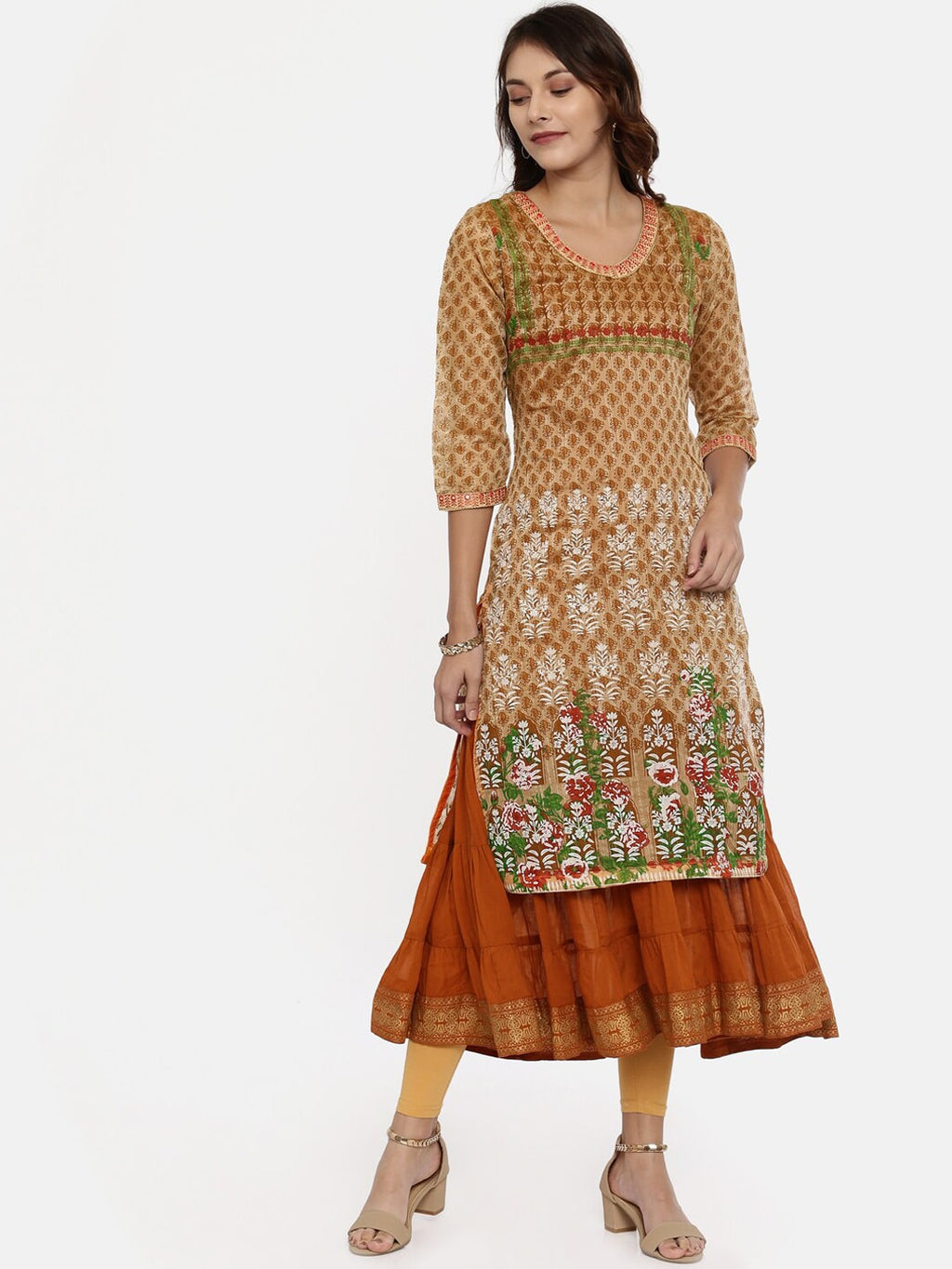 Souchii Beige & White Printed Straight Kurta | Grocsy