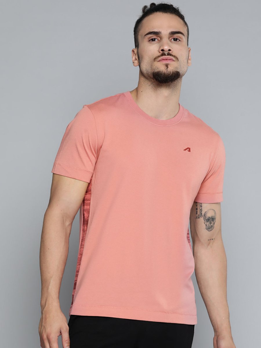 Alcis Men Dusty Pink Solid Slim Fit Gym T-shirt | Grocsy