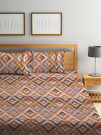BOMBAY DYEING Epigram Brown & Yellow Ethnic Cotton 120 TC Queen Bedsheet & Pillow Covers | Grocsy