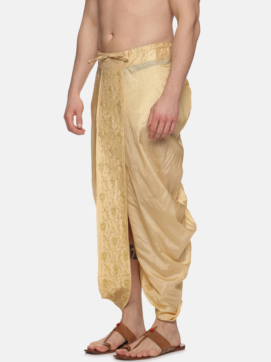 Sethukrishna Gold-Coloured Embroidered Dhoti Pant For Men | Grocsy