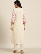 Sangria Women White & Maroon Paisley Printed Kurta with Trousers | Grocsy