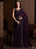 Aafreen Partywear Designer Purple Satin Chiffon Fancy Saree | Grocsy