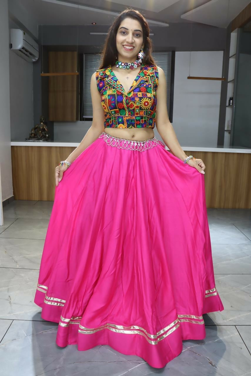 Yash Enterprise Red Rayon Cotton Embroidery Semi Stitched Navratri Chaniya Choli | Grocsy