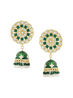 NVR Women Gold-Polished Green Dome Shaped Meenkari Jhumkas Earrings | Grocsy