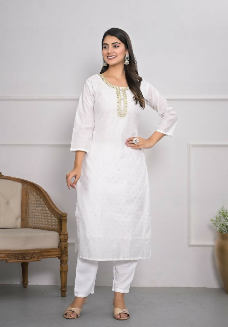 White Viscose Silk Embroidery with Thread and sequence Stitched Suit With Dupatta - Tanisha | Grocsy