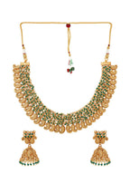 Aadita Gold-Polished Green Pearls Beaded Choker Jewellery Set | Grocsy