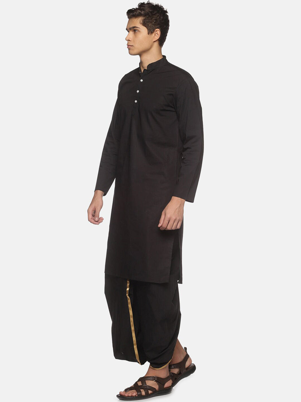 Sethukrishna Men Black Pure Cotton Kurta with Dhoti Pants | Grocsy