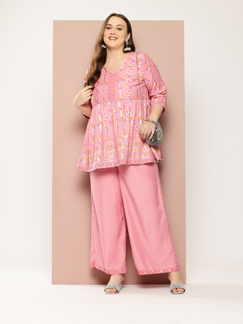 Sztori Plus Size Printed Gotta Patti Empire Kurta with Palazzos | Grocsy