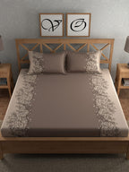 CHHAVI INDIA Brown Ethnic Motifs Cotton 210 TC King Bedsheet with 2 Pillow Covers | Grocsy
