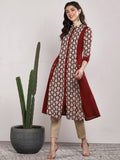 Sangria Women Maroon & Beige Printed Straight Kurta | Grocsy