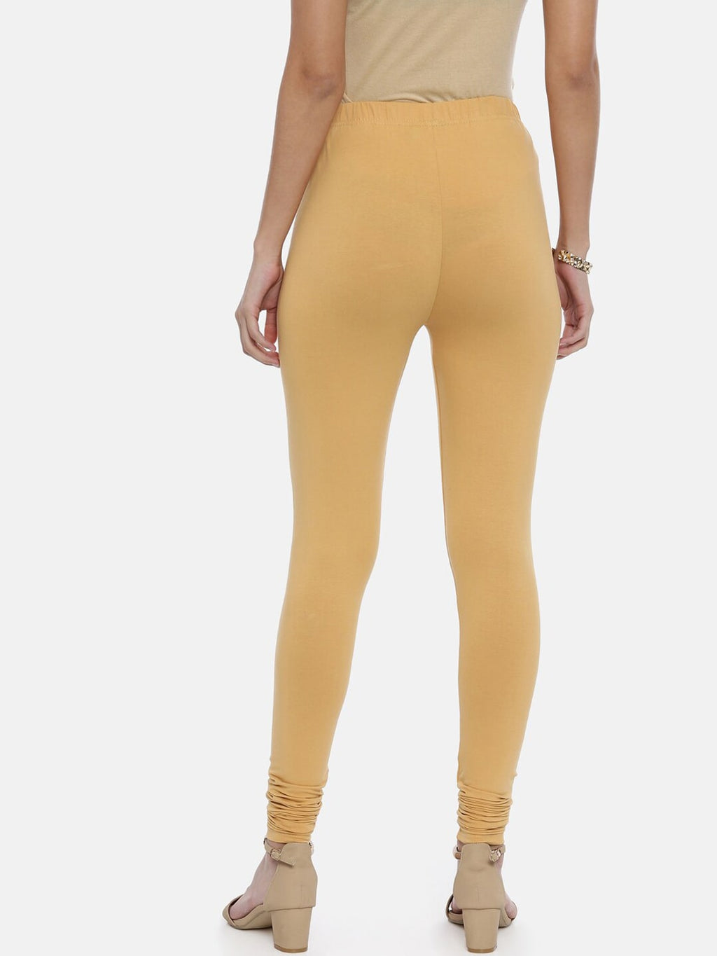 Souchii Beige Solid Slim-Fit Churidar-Length Leggings | Grocsy