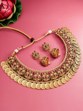 Aadita Gold-Polished Green & Pink Stone-Studded & Pearl Beaded Jewellery Set | Grocsy