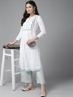 ADA Ethnic Motifs Embroidered Chikankari Floral Kurta | Grocsy