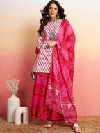 Sangria Floral Printed Pure Cotton Kurti With Sharara & Dupatta | Grocsy