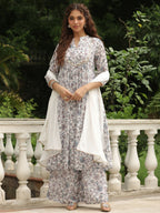 Janasya White Georgette Floral Kurta,Bottom & Dupatta | Grocsy