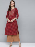 HERE&NOW Women Maroon & Golden Floral Printed Straight Kurta | Grocsy