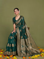 Sangria Ethnic Motifs Woven Design Linen Blend Saree | Grocsy