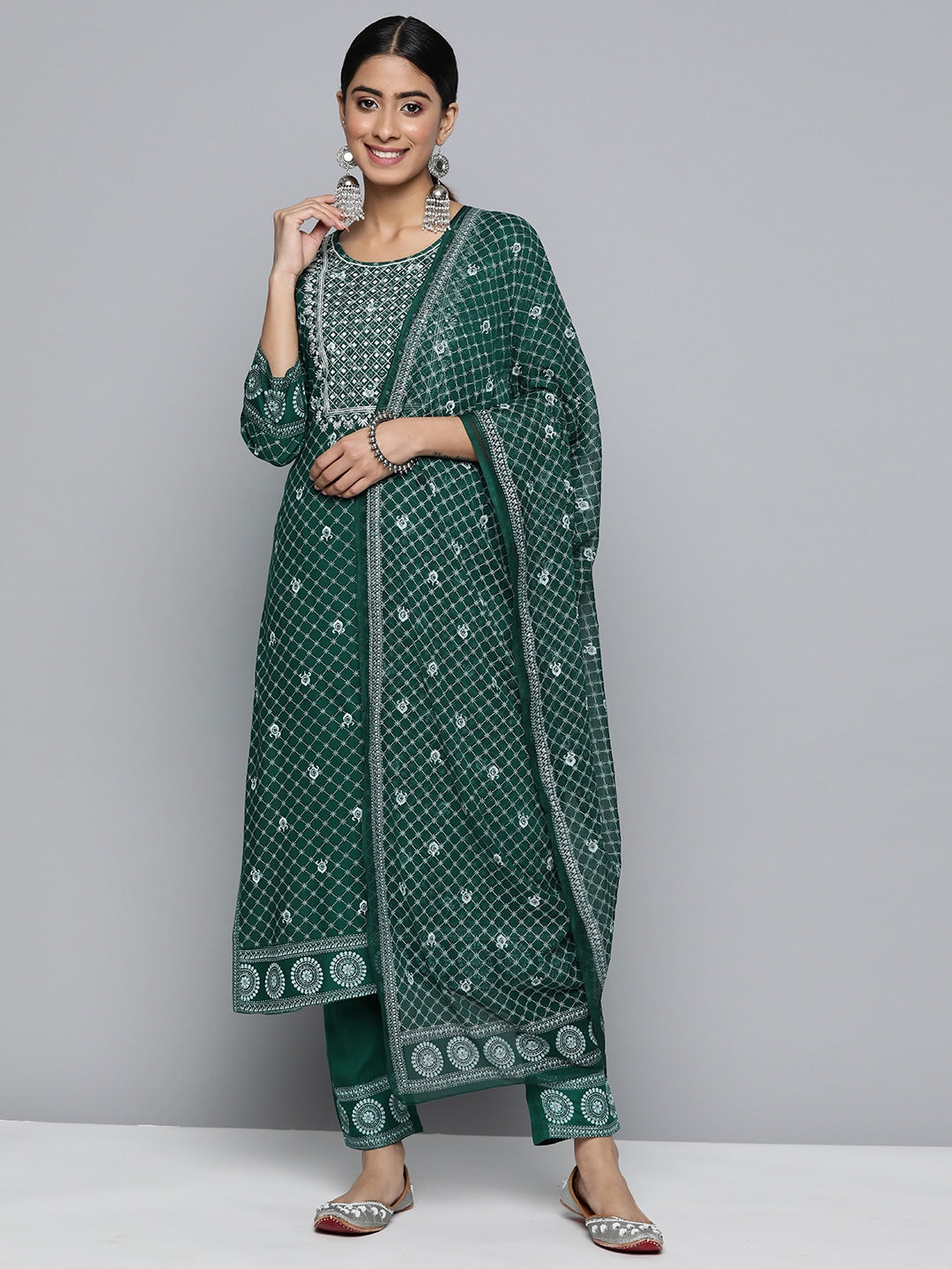 HERE&NOW Women Ethnic Motifs Yoke Design Kurta with Trousers & Dupatta | Grocsy