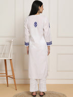 HOUSE OF KARI Women Ethnic Motifs Embroidered Regular Chikankari Pure Cotton Kurta with Trousers | Grocsy