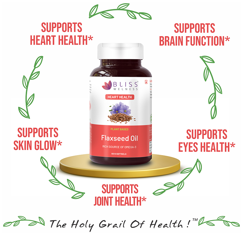 Bliss Welness Cardiovascular Health Flaxseed Oil High Potency Omega-3 Softgel Capsule | Grocsy