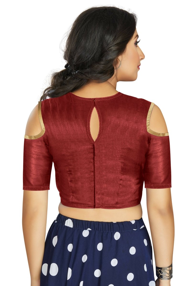 Aastha Fashion Women's Maroon Art Silk Cold Shoulder Sleeve Readymade Blouse | Grocsy