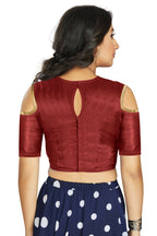 Aastha Fashion Women's Maroon Art Silk Cold Shoulder Sleeve Readymade Blouse | Grocsy
