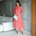 Jyoti Fashion Women's Red Pure Muslin Heavy Digital Printed Kurta Pant Set | Grocsy