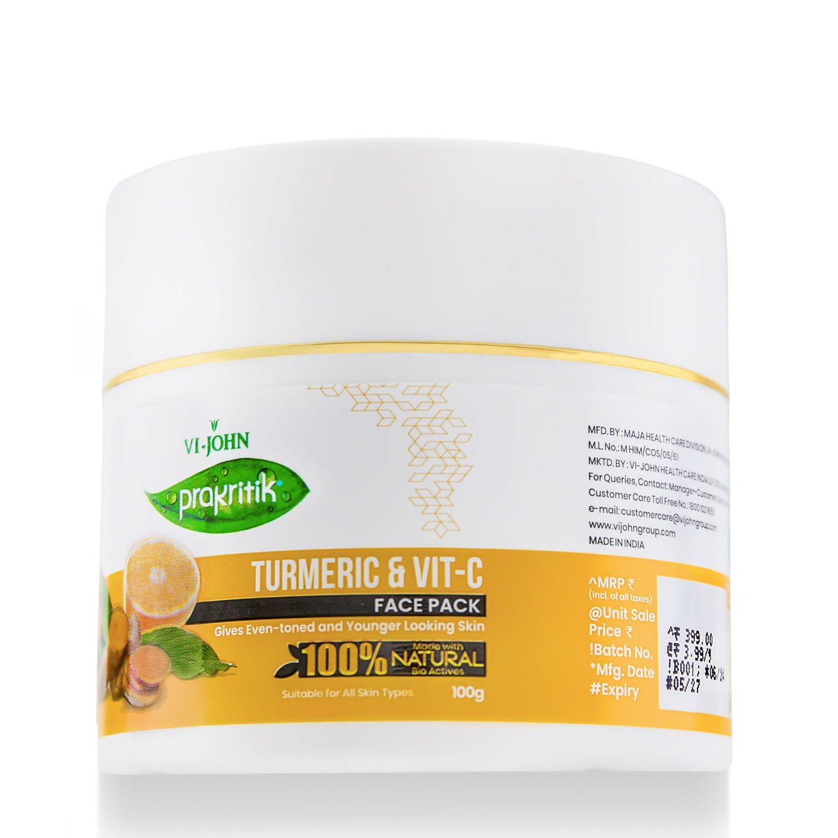 VI-JOHN Prakritik Vitamin C & Turmeric Face Pack Fades Dark Spots, 100% Natural Bio Actives | Grocsy