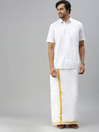 Ramraj Cotton Mens Half Sleeve Formal Poly Cotton White Shirt | Grocsy
