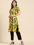 Sangria Floral Print Flutter Sleeves Kurta | Grocsy