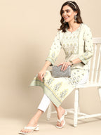 Sangria Women Green Floral Yoke Design Kurta | Grocsy
