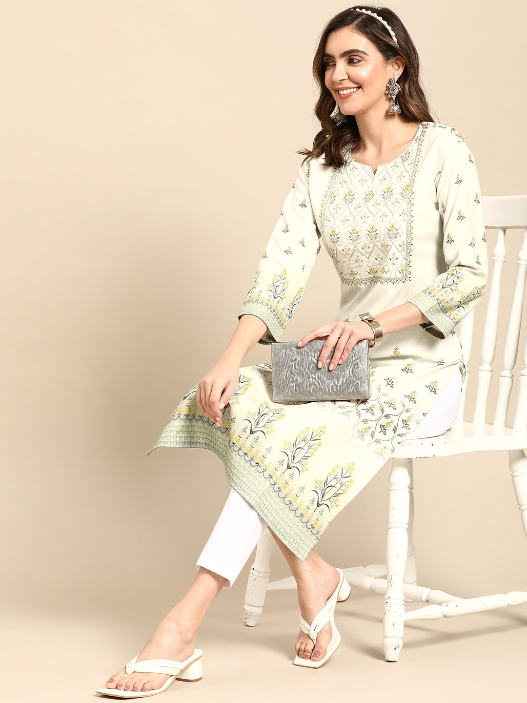 Sangria Women Green Floral Yoke Design Kurta | Grocsy