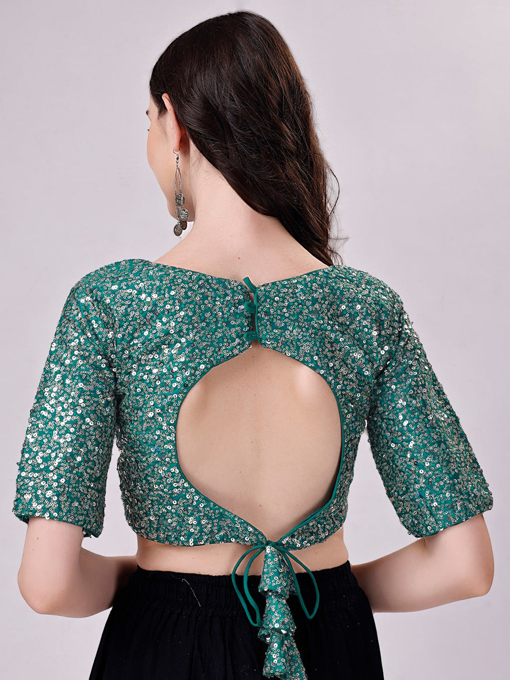 Tikhi Imli Teal Blue Embellished Sequinned Detailed Saree Blouse | Grocsy