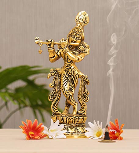 KridayKraft Lord Krishna Metal Statue,Krishna Murti Playing Flute for Temple Pooja | Grocsy