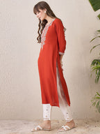 Indo Era Floral Yoke Design Thread Work Cotton Straight Kurta | Grocsy