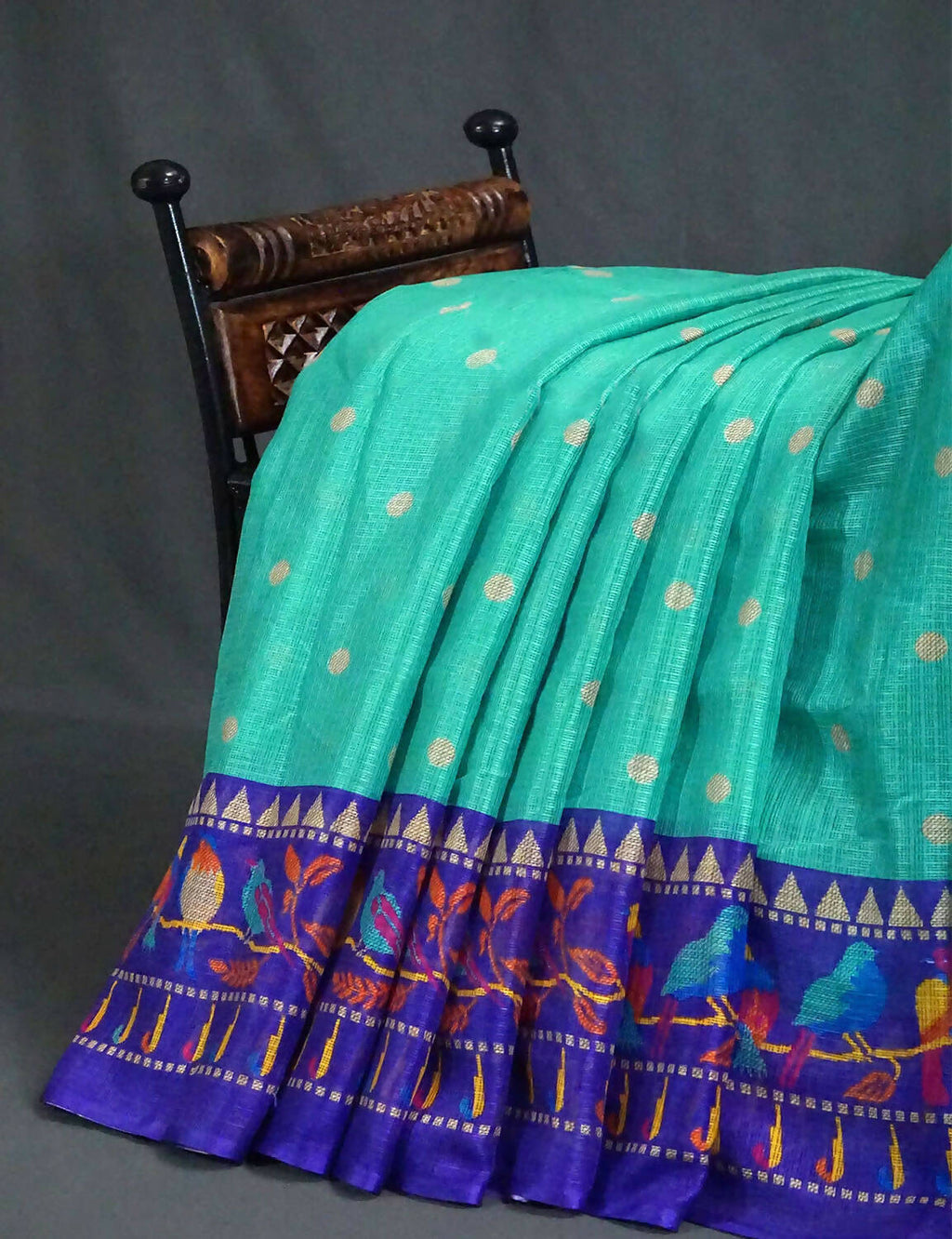 Sea Green Colored with Buttes Semi Silk Kota Saree By Gayathri Reddy Designer Studio | Grocsy