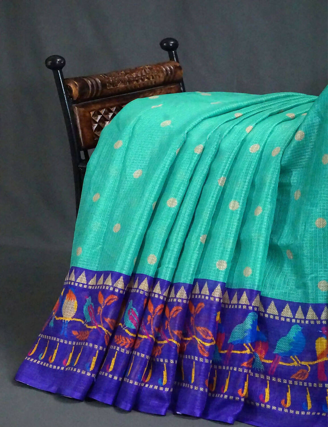 Sea Green Colored with Buttes Semi Silk Kota Saree By Gayathri Reddy Designer Studio | Grocsy