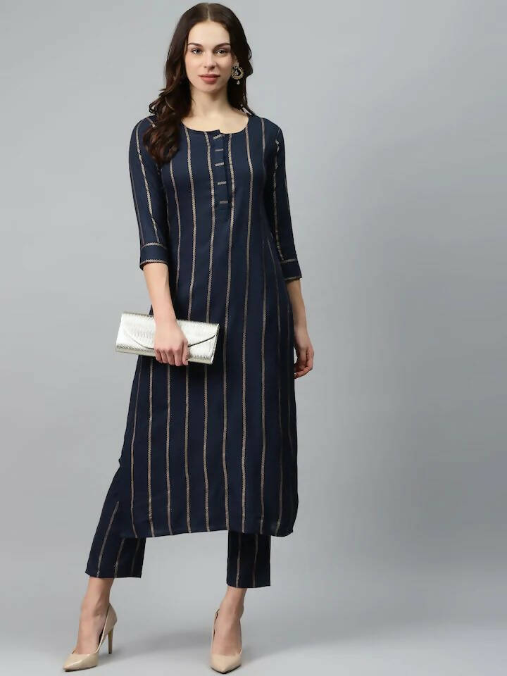 Vamika Printed Rayon Blue Party Wear/Casual Wear Kurta Set/Suit | Grocsy