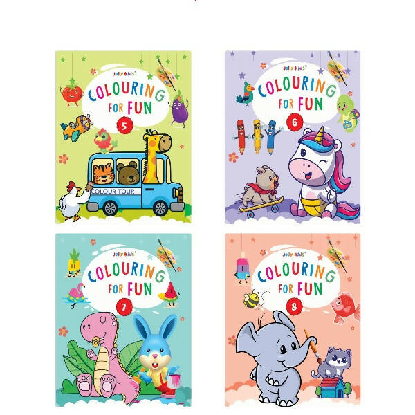Jolly Kids Colouring for Fun Books B| Set of 4| Each Book 64 Images|Colouring & Painting Books for Kids|Ages 3-8 Year | Grocsy