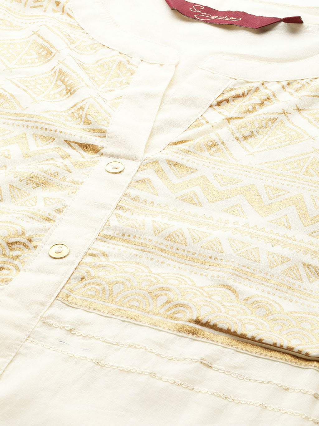 Sangria Women Off-White & Golden Yoke Design Kurta with Trousers | Grocsy