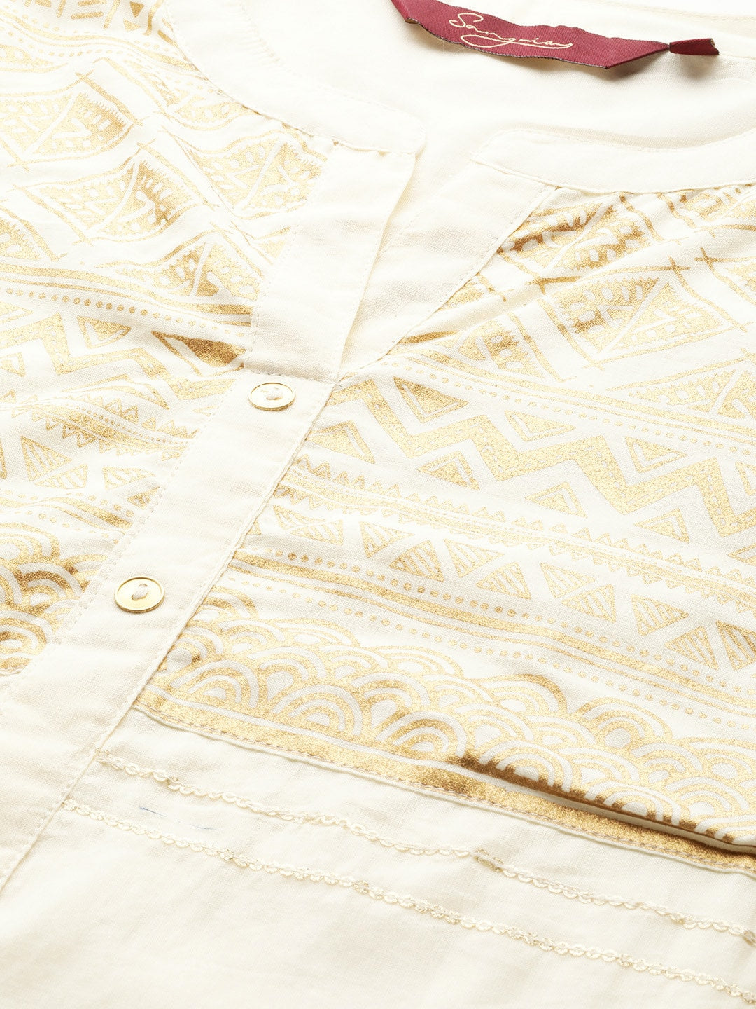 Sangria Women Off-White & Golden Yoke Design Kurta with Trousers | Grocsy