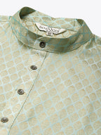 Sojanya Plus Men Green Jacquard Self Design Kurta with Pyjamas | Grocsy